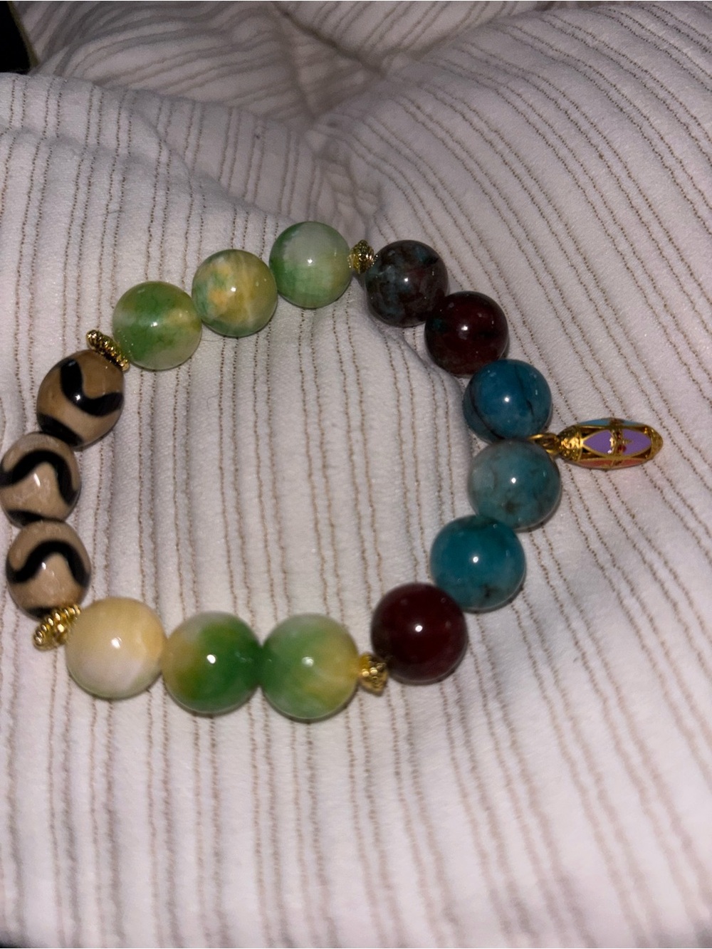 Multicolor Beaded Stretch Bracelet with Gold Accent Charm